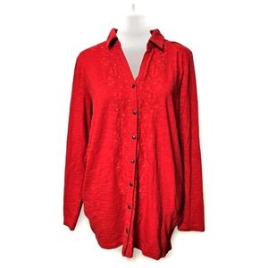 J.Jill Women's Red Embroidered Knit Cotton Button-down Tunic M